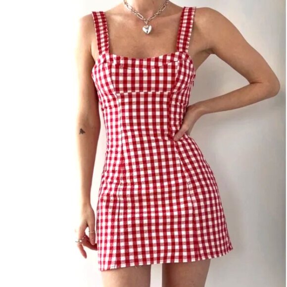 NEW Zara Bloggers Fav Cotton Red and White Gingham Sweetheart Mini Dress, Sz XS - Picture 4 of 17